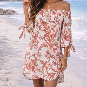 LASCANA women's‎ off-shoulder boho floral dress in pink and red size 12 0256